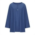 thumbnail image 3 of WREESH Womens Fashion Plus Size Tops Solid Color Cotton Linen Shirt Summer Casual Soild V-Neck Loose Long Sleeve T-Shirt Tops Blouse Pullover Blue, 3 of 6