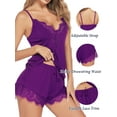 thumbnail image 3 of Sexyfree Women Pajamas Set Sexy Lace Trim Cami and Shorts Pjs Deep V Neck Sleepwear Sleeveless Nightwear, 3 of 4