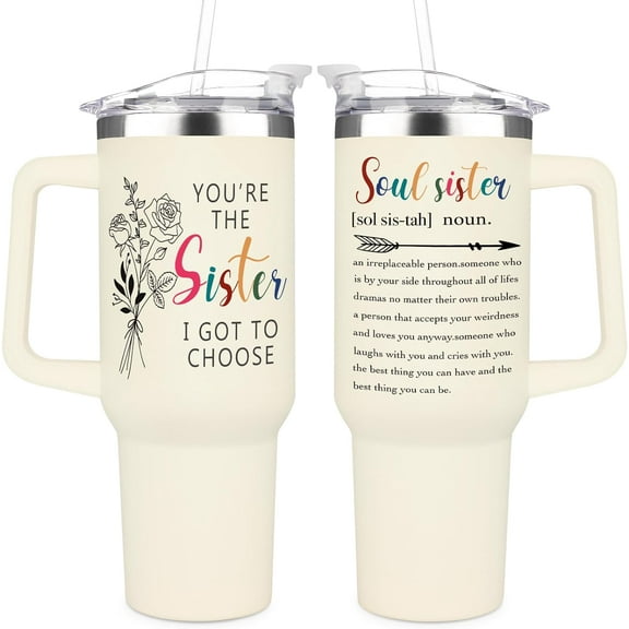 Friends Gifts - Birthday Gift for Soul Sister - Friendship Gifts for Women - 40oz Beverage Tumbler with Handle for Soul Sister - Christmas Gifts for Bestie Coworker
