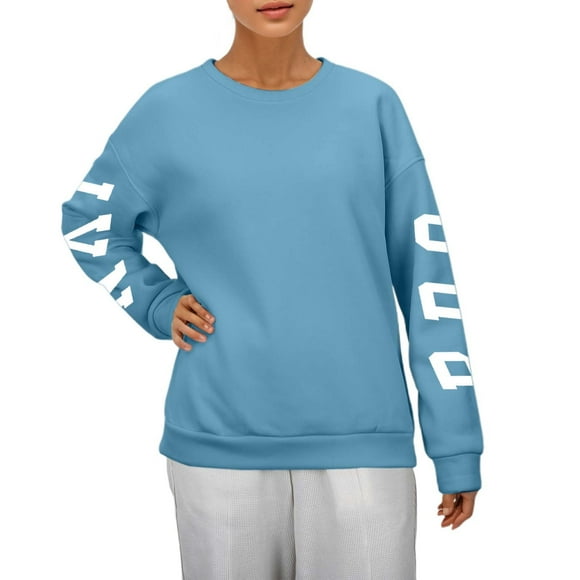 WILLBEST Hoodies Women's Loose Fit Hoodie with Letter Print Long Sleeve Round Neck Pullover Sweatshirt For Casual Wear mae hoodie