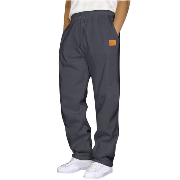 successthop Mens Sweatpants Open Bottom Athletic Fleece Straight Cargo with Pockets Drawstring Streetwear Solid Trousers