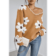 thumbnail image 2 of Floral V-Neck Oversized Sweater for Women, Daisy Knit Pullover, Soft Fuzzy Loose Fit Long Sleeve Top, Cozy Fall Winter Casual Trendy Chic Style, 2 of 5