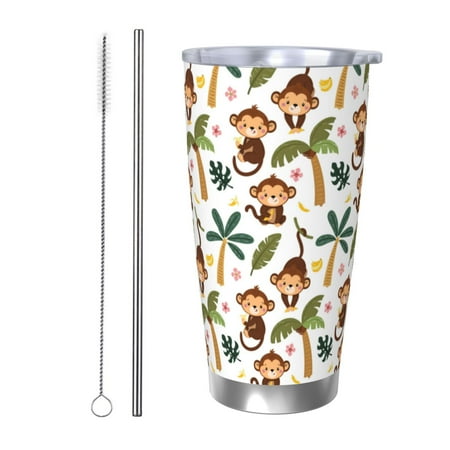 

Gaeub Monkeys Swinging from Palms Print 20-Ounce Stainless Steel Car Cup Tumblers Cups with Lids and Straw Coffee Cups for Adults Kids Home Car Office School Travel Party-Straw Two-piece Set