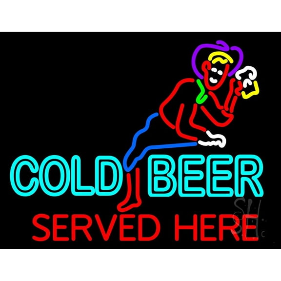 Cold Beer Served Here LED Neon Sign 15 x 19 - inches, Clear Edge Cut Acrylic Backing, with Dimmer - Bright and Premium built indoor LED Neon Sign for Bar decor.