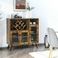 thumbnail image 3 of Giantex Industrial Side Cabinet, Kitchen Sideboard w/Tempered Glass Doors, Non-Toppling Device & Adjustable Shelves, Wooden Cupboard for Dining Room, Rustic Brown, 3 of 8