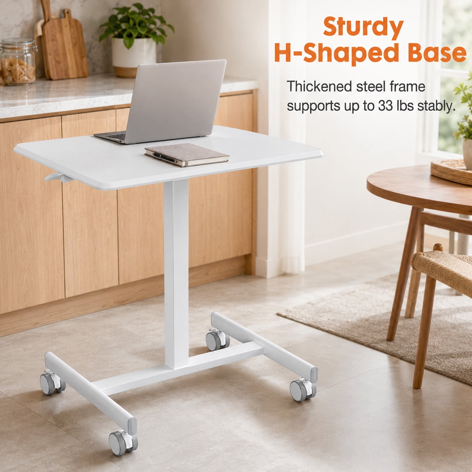 Alvantor Mobile Rolling Desk with Wheels Adjustable Height, Portable Rolling Laptop Desk with 2 Lockable Wheels, Adjustable Height Computer Workstation for Home Office