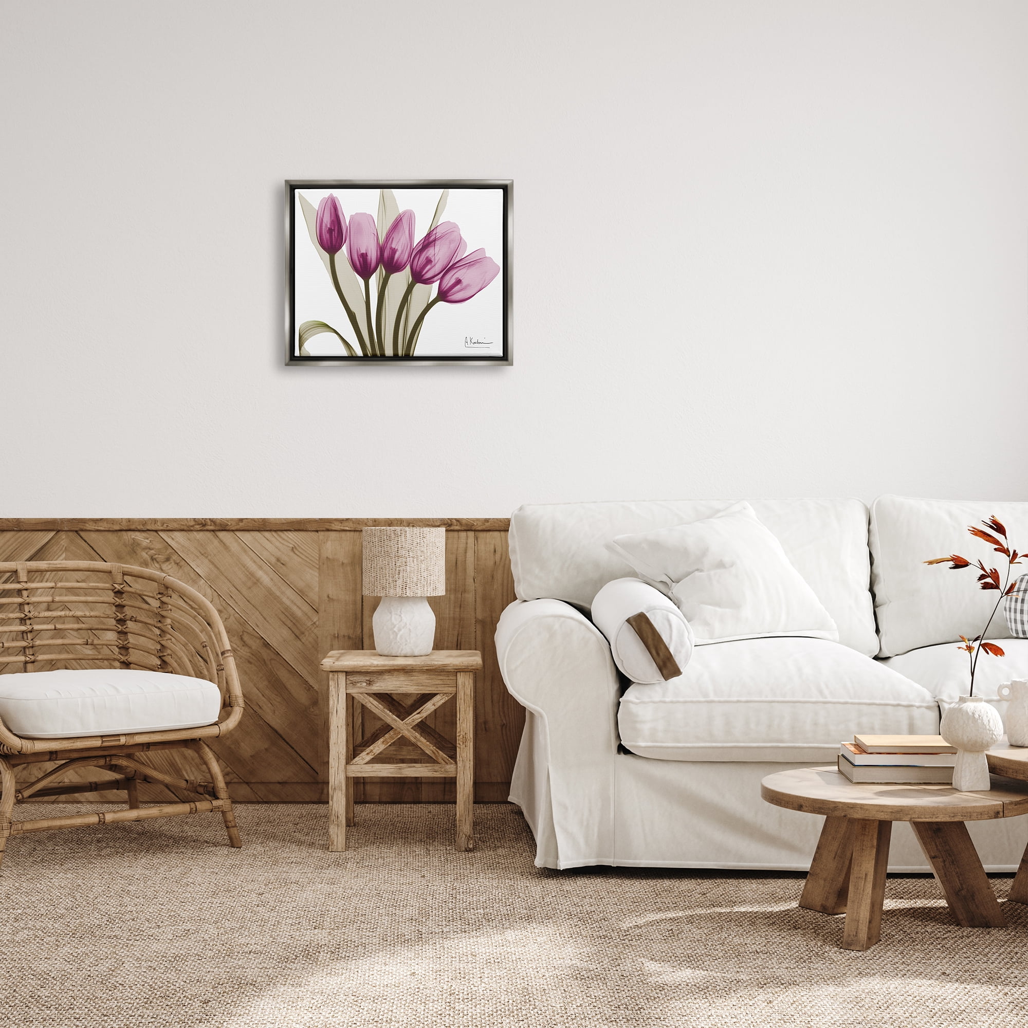 Stupell Industries Contemporary Pink Tulips Botanical & Floral Photography Gray Floater Framed Art Print Wall Art, 21 x 17