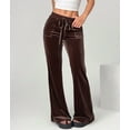 thumbnail image 5 of Velvet Pants Women Lounge Comfy Velour Flare Pants Casual Wide Leg High Waisted Drawstring with Pockets Brown S, 5 of 8