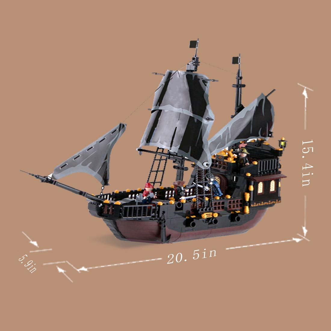 Kahopy Pirates Ship Model Building Blocks Kits, Black Ship Model, Building Sets with 5 Mini Figures, Building Toys for Boys Girls (621 Pieces)
