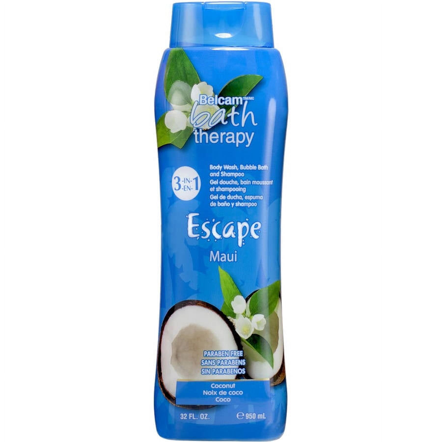 (3 pack) Belcam Bath Therapy Escape Maui Coconut 3-in-1 Body Wash, Bubble Bath and Shampoo, 32 fl oz