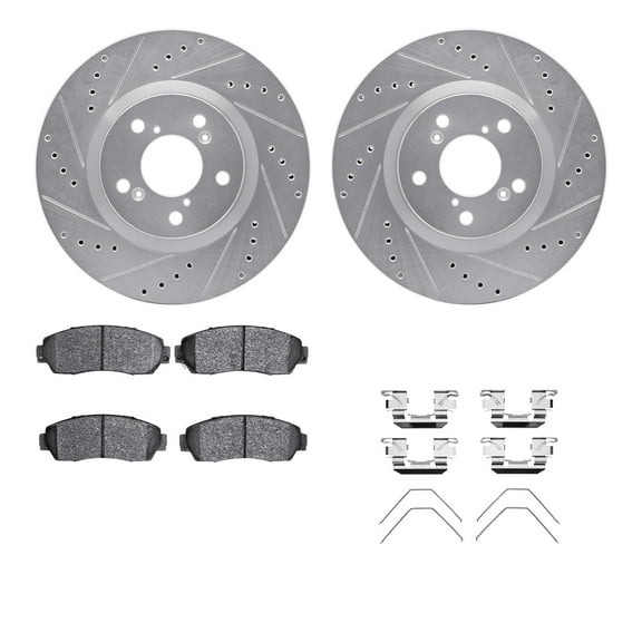 Dynamic Friction Company Front Brake Rotors-Drilled and Slotted-Silver with 5000 Advanced Brake Pads includes Hardware 7512-59082