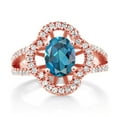 thumbnail image 2 of Gem Stone King 1.87 Ct Oval London Blue Topaz 18K Rose Gold Plated Silver Art-Deco Ring (Size 8), 2 of 4