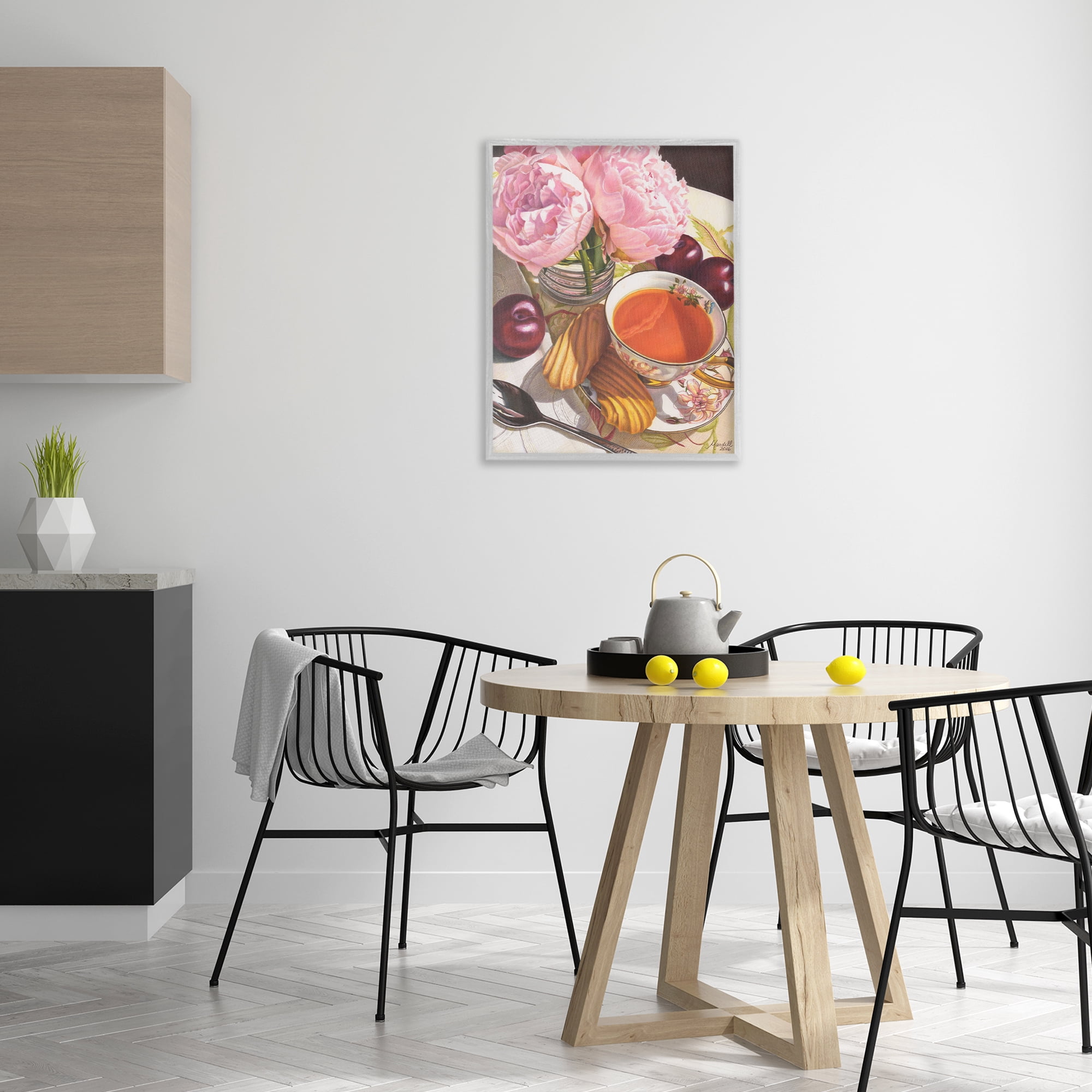 Stupell Industries Tea with Peonies & Plums Food & Beverage Painting Gray Framed Art Print Wall Art, 24 x 30