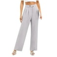thumbnail image 1 of Timegard Pants for Women Straight Leg High Waist Ruched Office Casual Loose Comfy Trousers with Pockets, 1 of 7