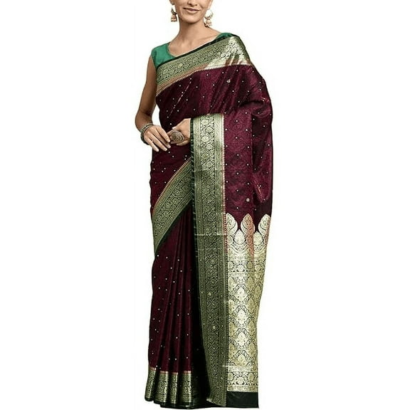 Accessorize Kingdom Women's Banarasi Katan Silk Saree With Blouse Piece