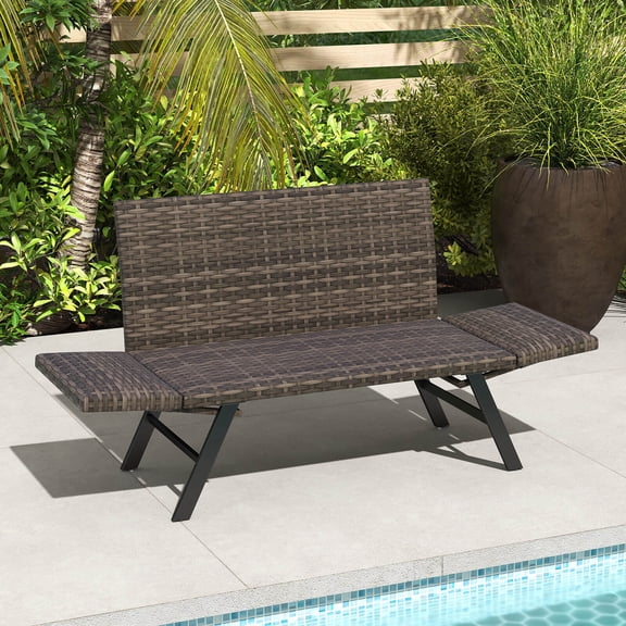 Costway Patio Convertible Sofa for 2 with Adjustable Armrests Metal Frame Wicker Couch