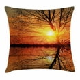 thumbnail image 1 of Autumn Throw Pillow Cushion Cover, Leafless Tree in Fall on Sunset Backdrop Horizon with Water Reflection Panorama, Decorative Square Accent Pillow Case, 20 X 20 Inches, Orange Black, by Ambesonne, 1 of 2