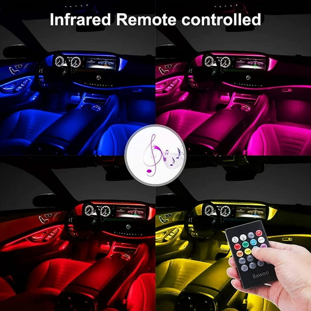 Lumière intérieure de voiture, bande led de musique multicolore avec  application, lampe led d'intérieur de voiture, néon de voiture avec port USB,  télécommande sans fil, Musi