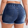 thumbnail image 5 of Women's Elastic Waist String High Waist Shorts Slim Hole Wash Jeans Shorts Drawstring Plus Size Casual Shor Blue L, 5 of 6