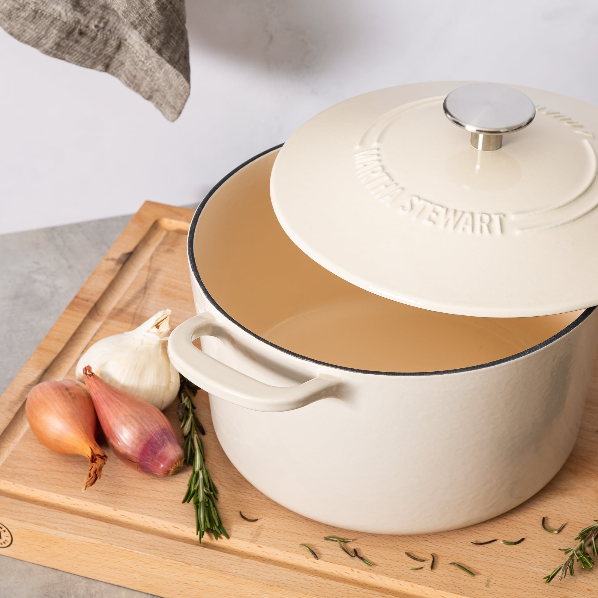 Martha Stewart Everyday Eastwick 4-Quart Linen Enamel Cast Iron Dutch Oven