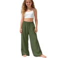 thumbnail image 4 of SHenli Girls Linen Pants Flowy Wide Leg Elastic Waist Beach Trousers Comfortable Casual Bottom for Daily Wear, 4 of 5