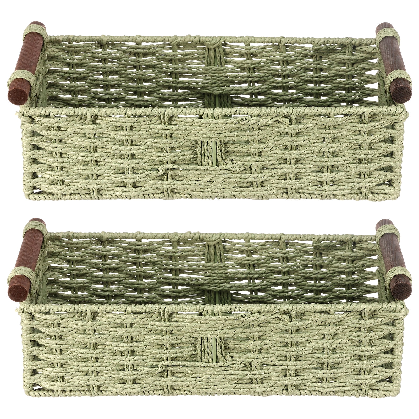 Dznils Wicker Toilet Paper Storage Basket with Handle, Bathroom Towel Organizer, Green, Set of 2