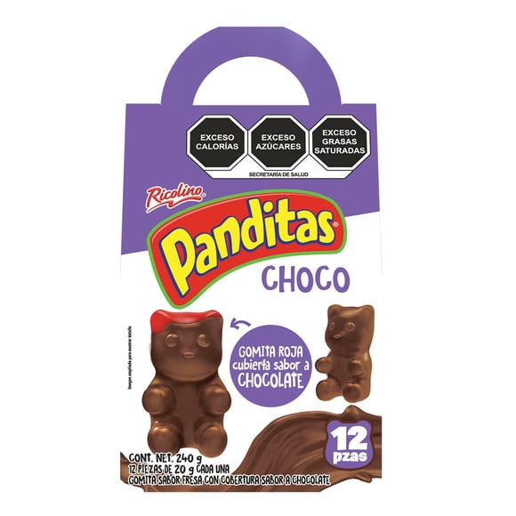 Gomitas Panditas Choco Ricolino de fresa con cubierta sabor chocolate 240 g