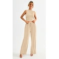 thumbnail image 6 of FreshPretty Women Summer 2 Piece Outfits Ribbed Knit Crew Neck Sleeveless Cropped Top Elastic Waist Wide Leg Pants Lounge Set, 6 of 6