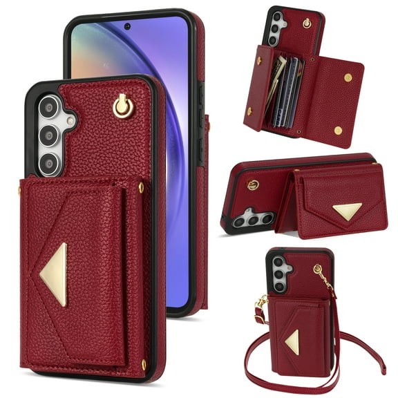 TECH CIRCLE For Samsung Galaxy A14 5G Wallet Case,PU Leather Folio Flip Kickstand Magnetic Clasp Durable Shockproof Protective Cover with Card Holder Lanyard for Galaxy A14 5G 6.6" 2023,Red