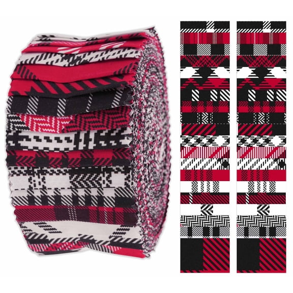 Soimoi 40Pcs Check & Tartan Print Cotton Precut Fabrics For Quilting Craft Strips 2.5x42inches Jelly Roll - Magenta & Black