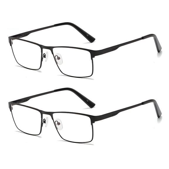 HBMYN 2 Pairs of Mens Classic Rectangle Reading Glasses  5.0,Metal Black Spring Hinges Classic Hd Rimmed High Power Readers 5.0