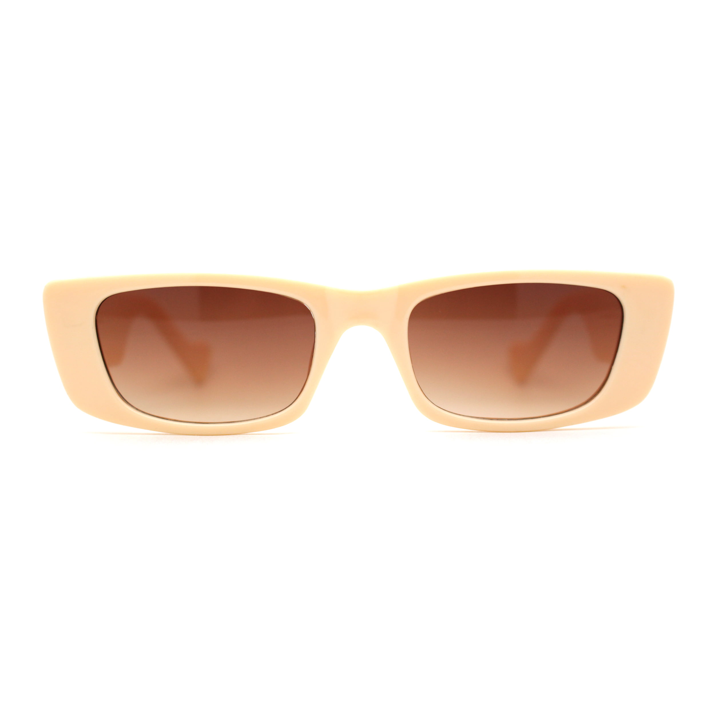 Sa106 Womens Retro Mod Classic Angular Rectangle Sunglasses Ivory Brown