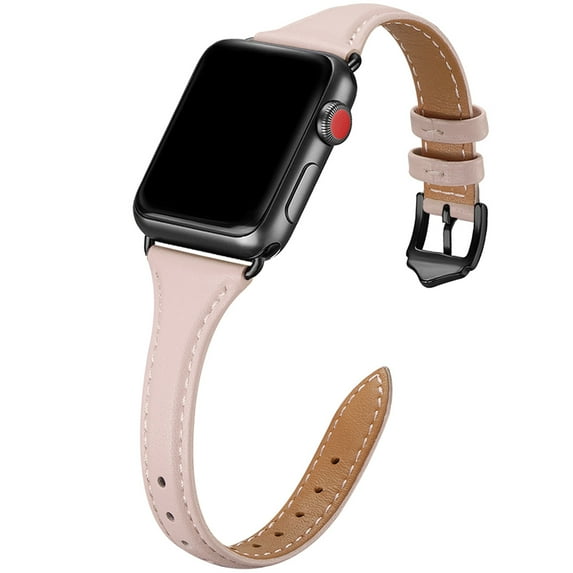 WFEAGL Apple Watch Leather Band Replacement Wristband 38mm 40mm 41mm Pink Sand/Black