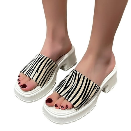 

ZIZOCWA Retro Summer Women Slippers Fashion Soft Thick Square Heel Comfortable Non Slip Ladies Formal Sandals For Women Outside Wear Beige Size7