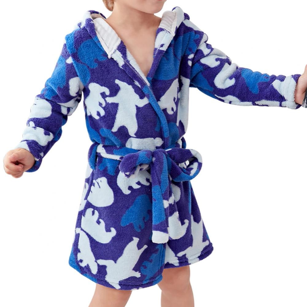 Boys & Girls Bathrobes,Toddler Kids Hooded Robe,Plush Soft Coral Fleece Bathrobe Robes Pajamas Sleepwear for Girls Boys