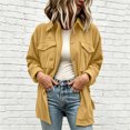 thumbnail image 6 of AherBiu Button down Shirt for Women Corduroy Shacket Collared Lapel V Neck Long Sleeve Casual Loose Tops with Pockets(X-Large,Yellow), 6 of 7