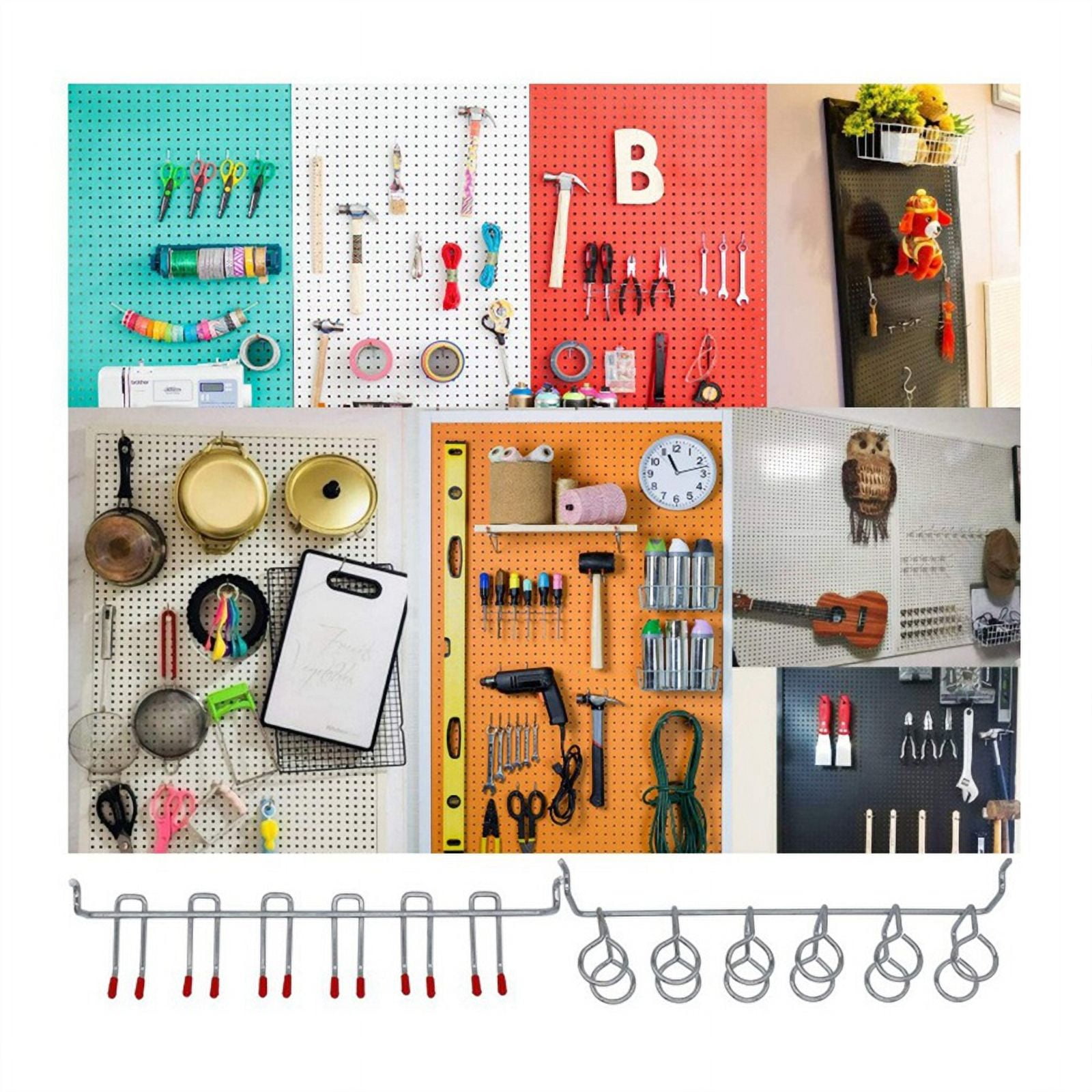 ckepdyeh 114 Pcs Peg Board Hooks Assortment with Metal Hooks Sets, Hole Plate Bins, Peg Locks for Organizing Storage System Tools Hole plate hook