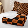 thumbnail image 4 of Homewish Halloween Grid Quilt King, Retro Spider Web Pumpkin King Coverlet Set, Orange Black, 3 Pieces 1 Bedspread and 2 Pillowcases, 4 of 7