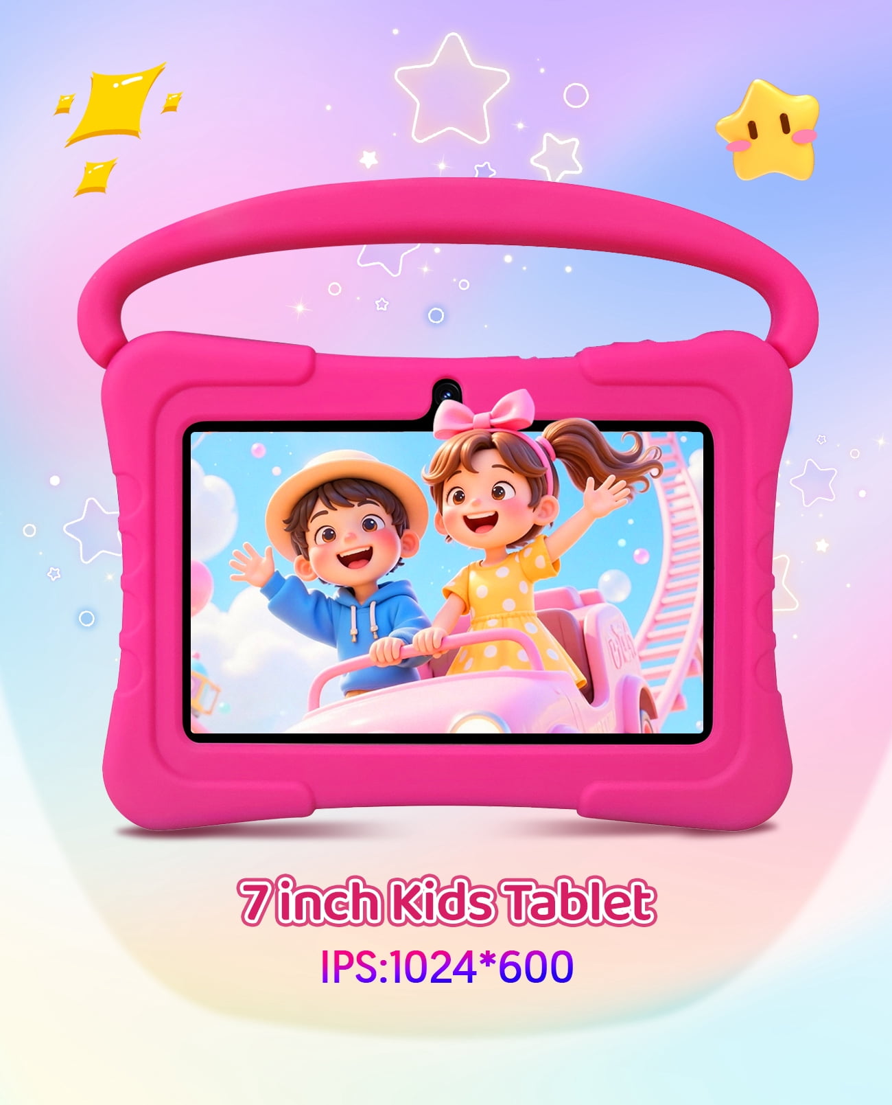 Tedupee Kids Tablet, Android 13 Kids Tablet, Quad Core Processor, 4GB(2G+2G)RAM+32GB ROM Storage, 1024 x 600 Touch Screen, WiFi, Bluetooth（Pink）