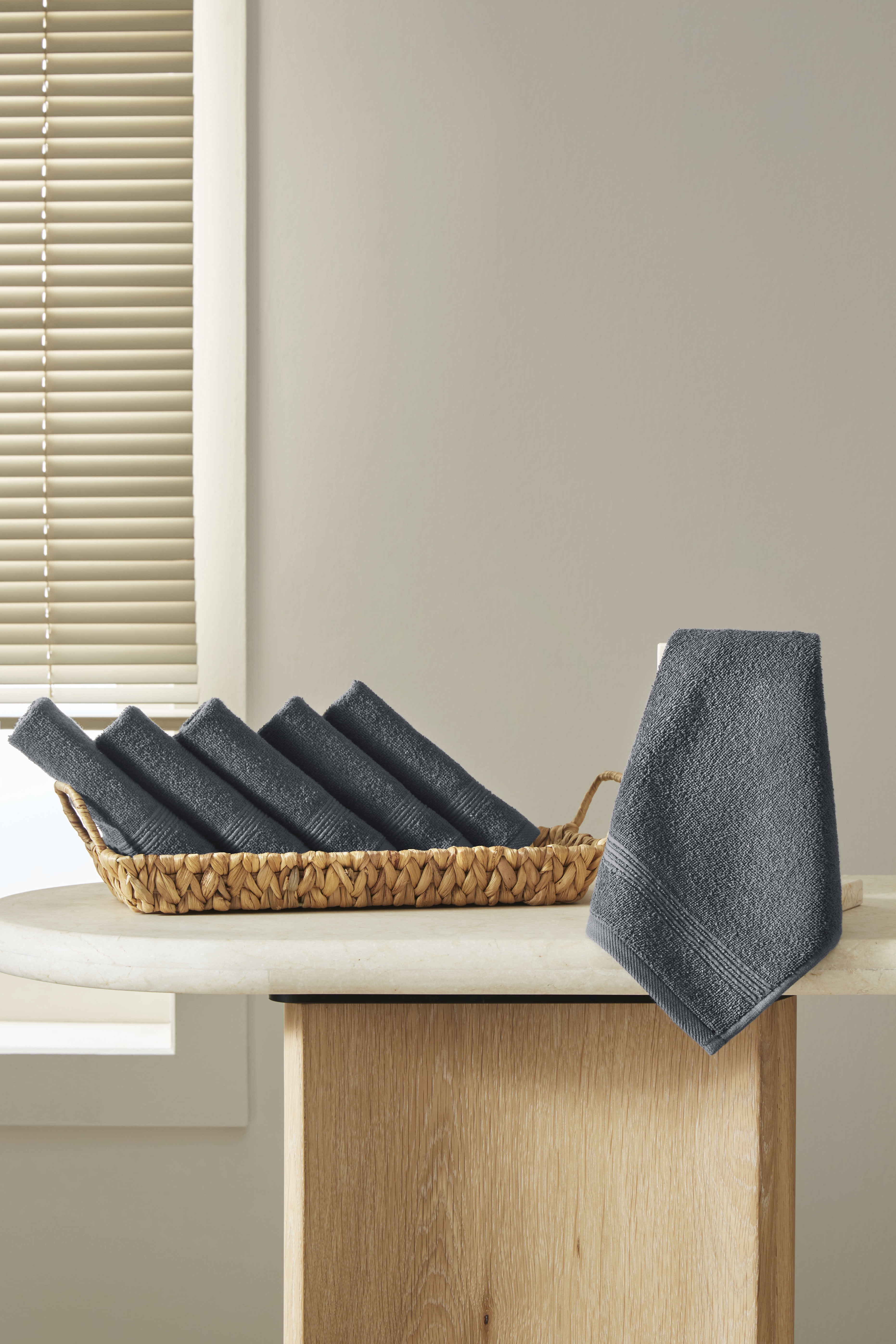 Ozdilek 6-Piece Washcloth Set, 13x13" 100% Turkish Cotton, Lightweight & Quick-Dry, Breathable Face Towels, Soft & Durable Wash Cloths for Daily Use, Gym, Travel, Anthracite Grey