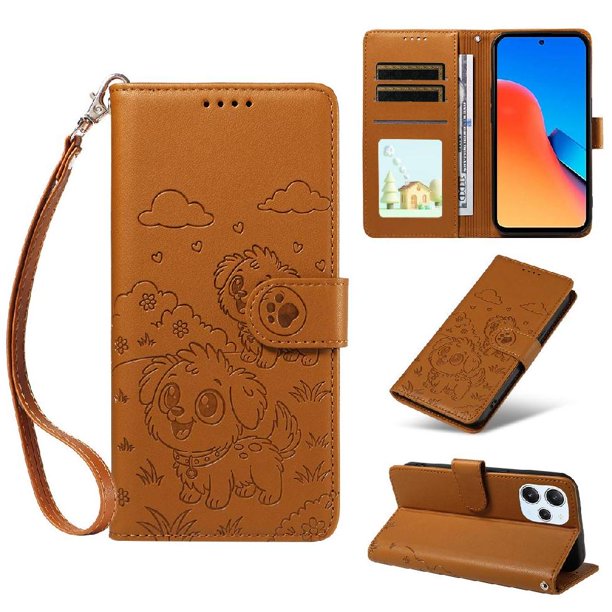 Funda Cartera GANGXUN con Diseño de Perrito en Relieve para Xiaomi Redmi 12 4G/5G , Protección 360° con Ranuras y Correa Desmontable