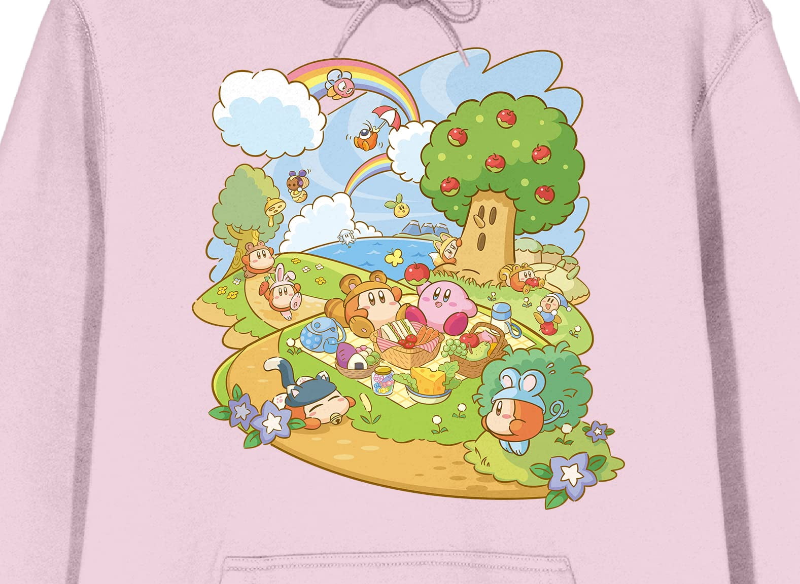 Kirby Whispy Woods Picnic Long Sleeve Cradle Pink Men's Hooded Sweatshirt-Medium