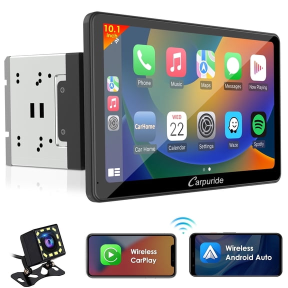 Carpuride 10" Double Din Car Stereo Radio Wireless Apple CarPlay Android Auto Backup Camera, GPS Navi
