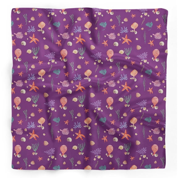 Bimba Purple Shell & Starfish Ocean Pure Silk Printed Scarf Dupatta Head Neck Wrap Bandanas For Women 40 x 80 Inches