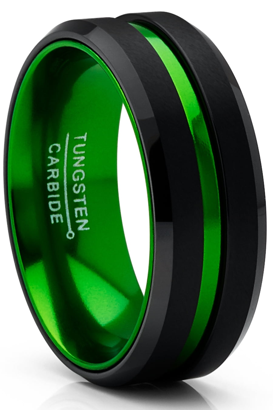 Men's Tungsten Carbide Ring Grooved Wedding Band Color Interior 8MM Blue Red Green Red