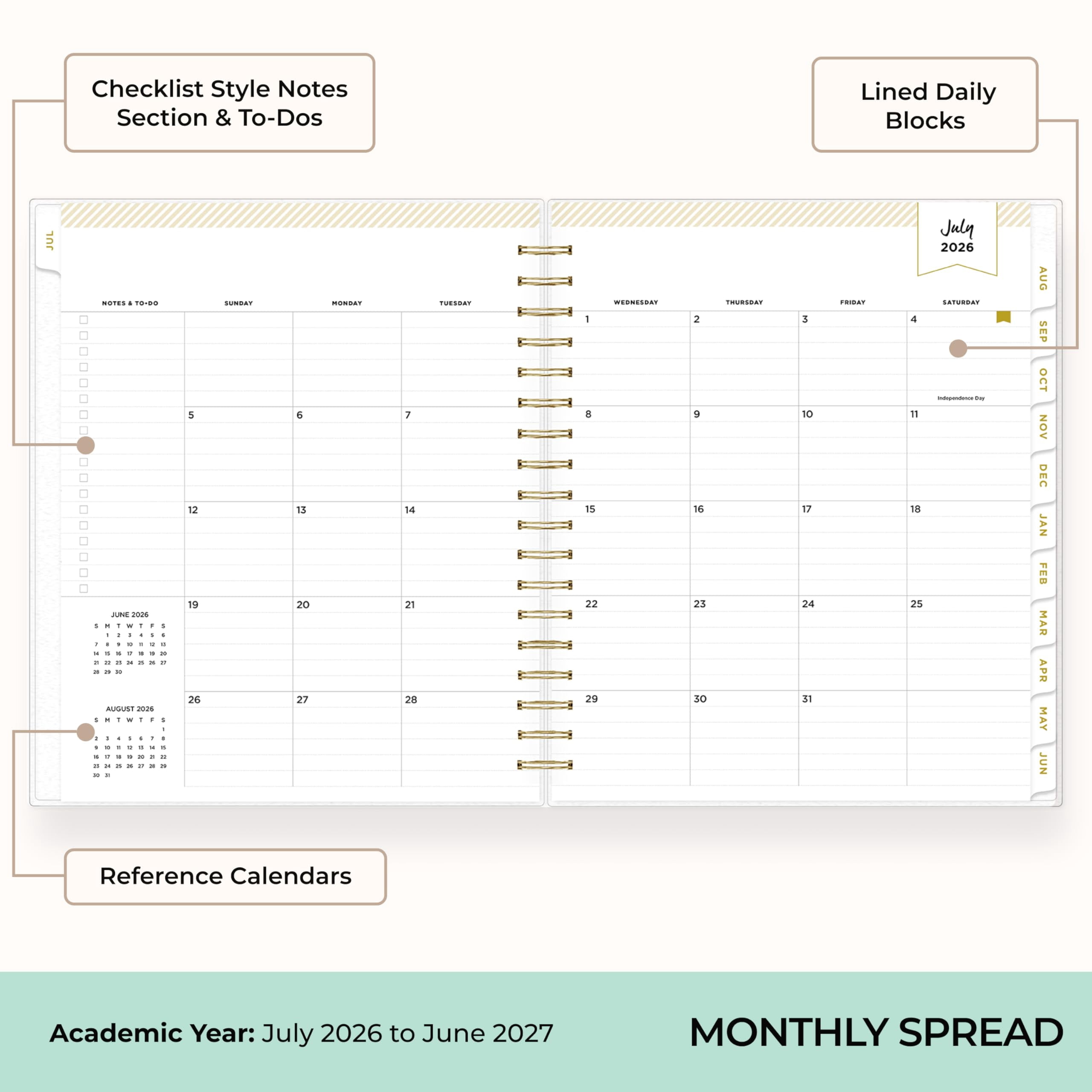 Blue Sky Day Designer 2026-2027 Daily and Monthly Academic Year Planner Calendar, July 2026 - June 2027, 8" x 10", Flexible Cover, Laminated Tabs, Storage Pocket, Includes Stickers, Annabel