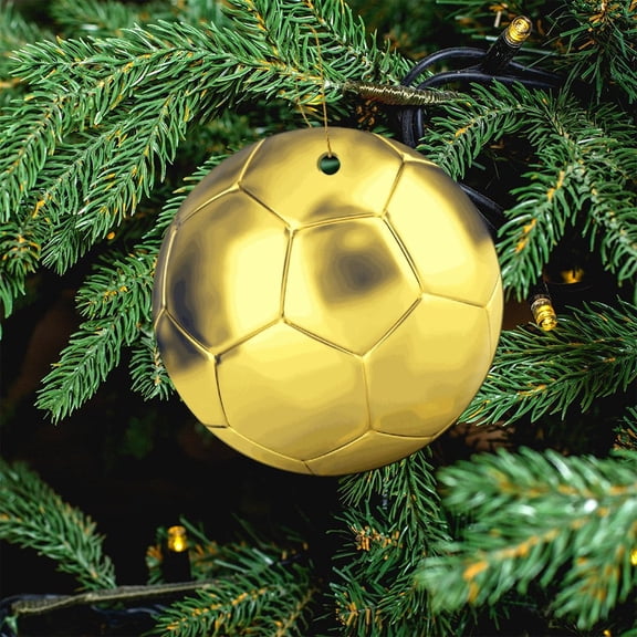 Christmas Ceramic Ornament Sport Soccer Ball Football Christmas Tree Ornaments Gold Football Fun Sport Game Xmas Holiday Keepsake Christmas Tree Decoration Xmas Gift
