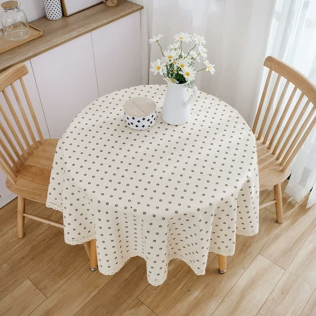 Floral Printed Cotton and Linen Round Tablecloth 150cm, Round Table Cloth Decorate Washable Dustproof Cloth, Large Round Tablecloth for Dining Table Living Room Picnic Round Tablecloth