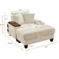 thumbnail image 3 of Aukfa Corduroy Chaise Lounge Chair with Ottoman, Hidden Rotating Table, Storage Armrest with Cup Holder, USB Port & Bluetooth Speaker, White, 3 of 8