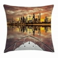 thumbnail image 1 of Travel Decor Throw Pillow Cushion Cover, Kuwait City Skyline From Sailboat Majestic Sky Skyscrapers Arabia Landscape, Decorative Square Accent Pillow Case, 18 X 18 Inches, Multicolor, by Ambesonne, 1 of 2